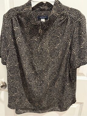 Tommy Hilfiger Black and Cream Circular Print Short Sleeve Blouse Medium